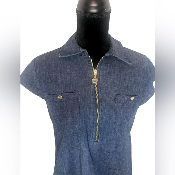 ANNE KLIEN BLUE DENIM CHAMBRAY DRESS WITH ZIPPER CLASSIC SLEEVE SHIFT SIZE 4 - Picture 5 of 8